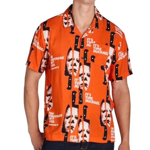 HALLOWEEN 2 Shirt, 3XL, Button front, Short sleeves, Pocket, Orange, Rayon - Picture 12 of 12